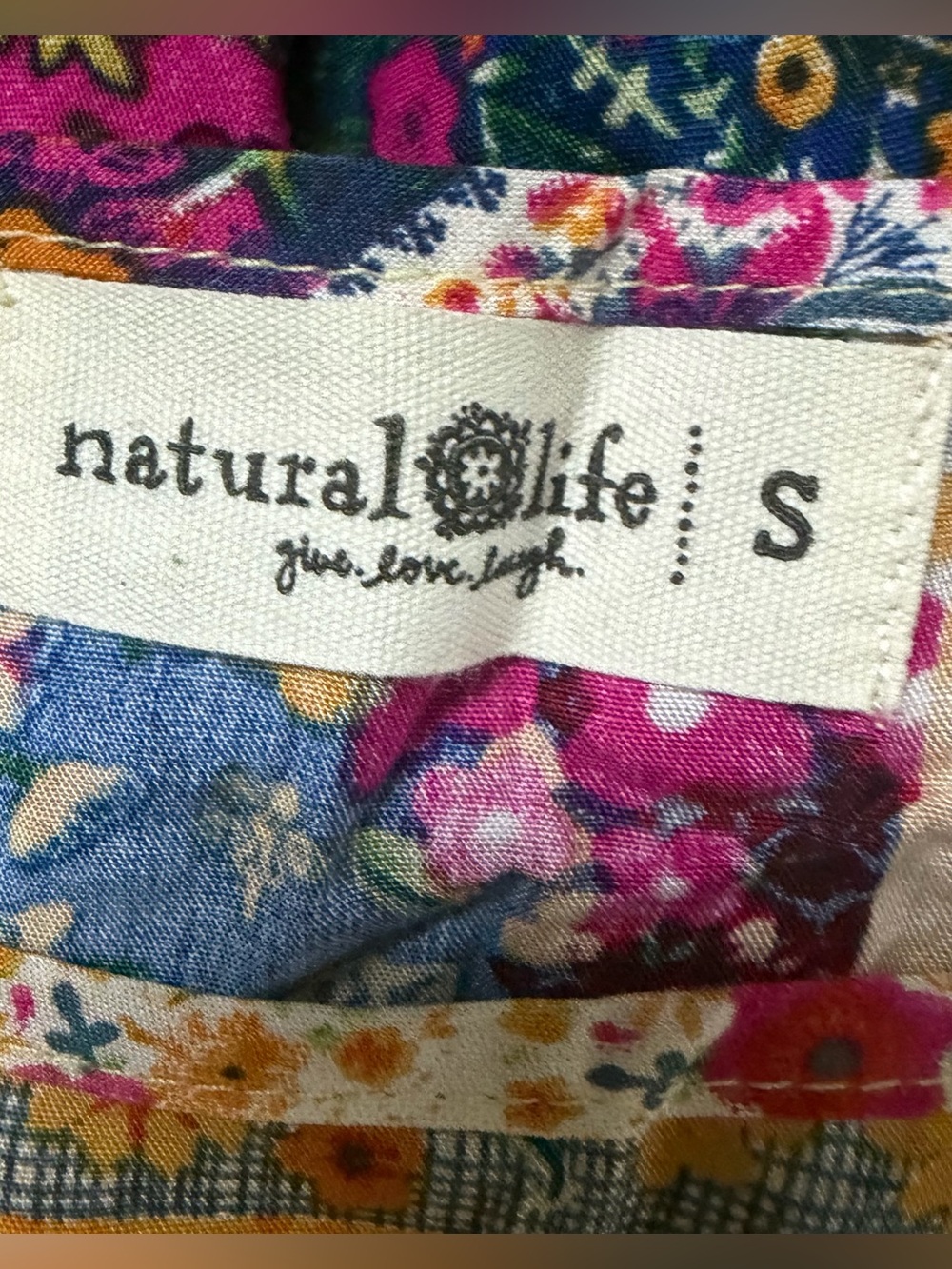 Natural Life Wide Leg Jumpsuit Patchwork Overalls Yellow Pink Size Small Boho - Picture 4 of 12